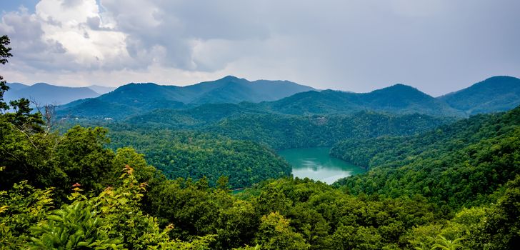 beautiful aerial scenery over lake fontana in great smoky mountains