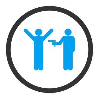 Crime glyph icon. This rounded flat symbol is drawn with blue and gray colors on a white background.