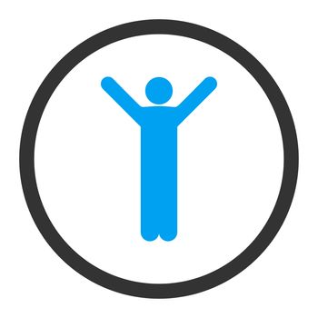 Happy glyph icon. This rounded flat symbol is drawn with blue and gray colors on a white background.