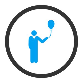 Holiday glyph icon. This rounded flat symbol is drawn with blue and gray colors on a white background.