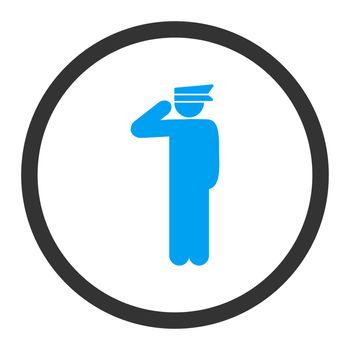 Police officer glyph icon. This rounded flat symbol is drawn with blue and gray colors on a white background.