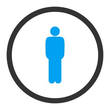 Standing glyph icon. This rounded flat symbol is drawn with blue and gray colors on a white background.
