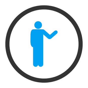 Talking person glyph icon. This rounded flat symbol is drawn with blue and gray colors on a white background.
