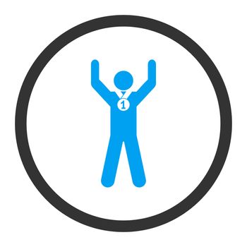 Winner glyph icon. This rounded flat symbol is drawn with blue and gray colors on a white background.