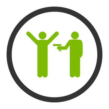 Crime glyph icon. This rounded flat symbol is drawn with eco green and gray colors on a white background.