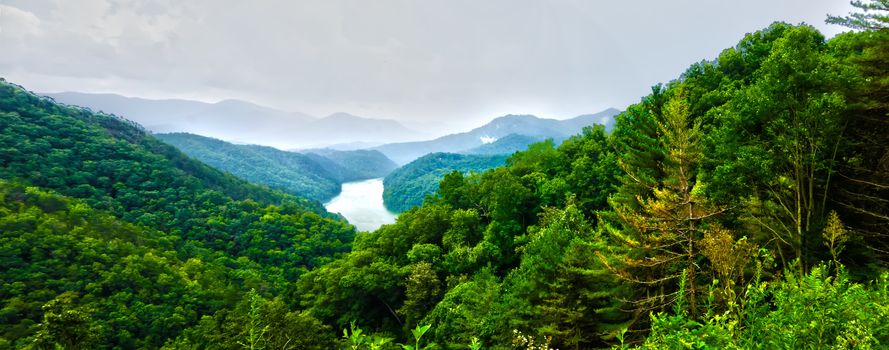 beautiful aerial scenery over lake fontana in great smoky mountains