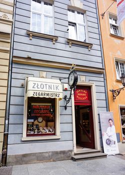 GDANSK, POLAND - JULY 29, 2015: Entrance to a store selling clocks