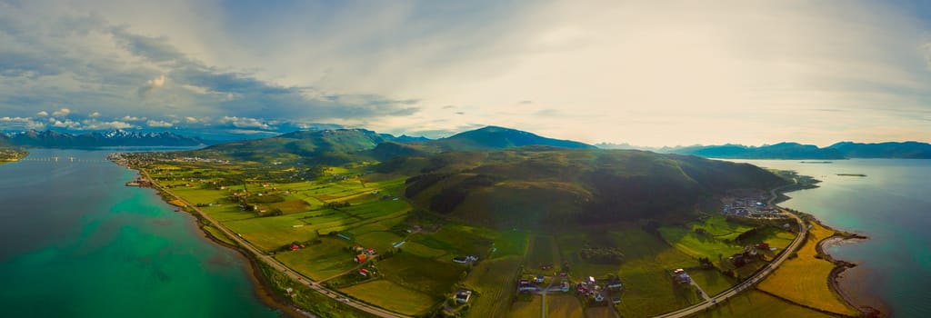 Aerial panorama of picturesque Vesteralen islands in Norway