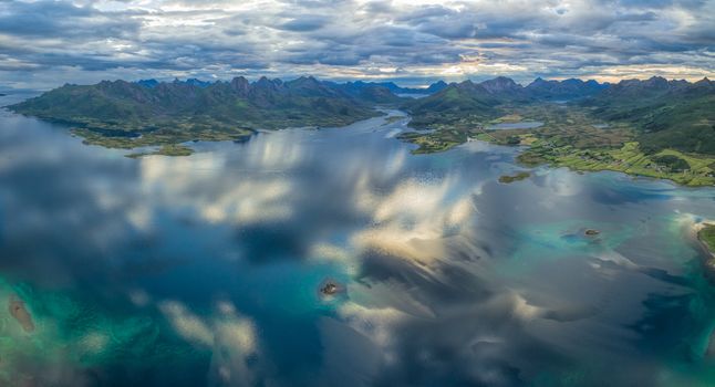 Aerial panorama of picturesque Langoya island in Norway