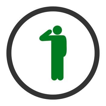 Salute glyph icon. This rounded flat symbol is drawn with green and gray colors on a white background.