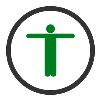Scarecrow glyph icon. This rounded flat symbol is drawn with green and gray colors on a white background.