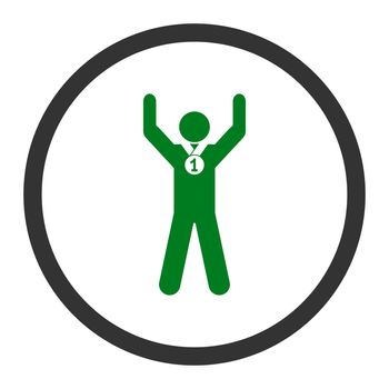 Winner glyph icon. This rounded flat symbol is drawn with green and gray colors on a white background.