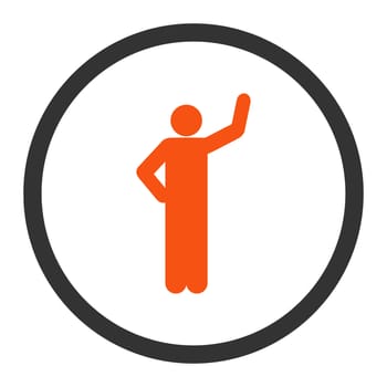 Assurance glyph icon. This rounded flat symbol is drawn with orange and gray colors on a white background.