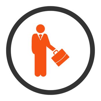 Businessman glyph icon. This rounded flat symbol is drawn with orange and gray colors on a white background.