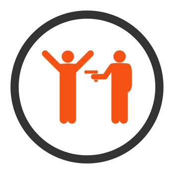 Crime glyph icon. This rounded flat symbol is drawn with orange and gray colors on a white background.