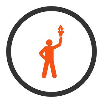 Freedom torch glyph icon. This rounded flat symbol is drawn with orange and gray colors on a white background.