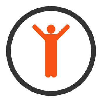 Happy glyph icon. This rounded flat symbol is drawn with orange and gray colors on a white background.