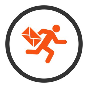 Mail courier glyph icon. This rounded flat symbol is drawn with orange and gray colors on a white background.