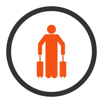 Passenger baggage glyph icon. This rounded flat symbol is drawn with orange and gray colors on a white background.