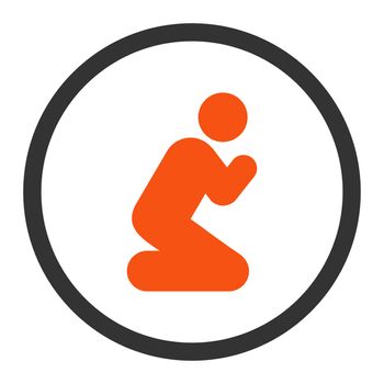 Pray glyph icon. This rounded flat symbol is drawn with orange and gray colors on a white background.