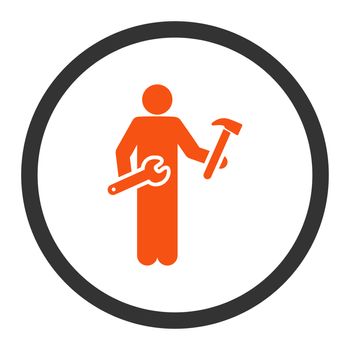 Serviceman glyph icon. This rounded flat symbol is drawn with orange and gray colors on a white background.
