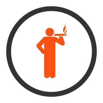 Smoking glyph icon. This rounded flat symbol is drawn with orange and gray colors on a white background.