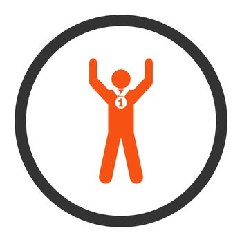 Winner glyph icon. This rounded flat symbol is drawn with orange and gray colors on a white background.