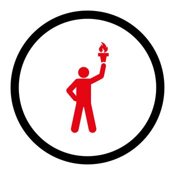 Freedom torch glyph icon. This rounded flat symbol is drawn with intensive red and black colors on a white background.