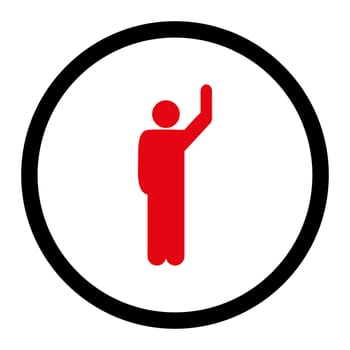 Hitchhike glyph icon. This rounded flat symbol is drawn with intensive red and black colors on a white background.