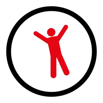 Joy glyph icon. This rounded flat symbol is drawn with intensive red and black colors on a white background.