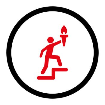 Leader glyph icon. This rounded flat symbol is drawn with intensive red and black colors on a white background.