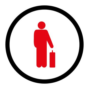 Passenger glyph icon. This rounded flat symbol is drawn with intensive red and black colors on a white background.