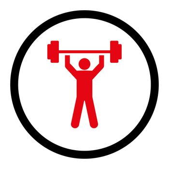 Power lifting glyph icon. This rounded flat symbol is drawn with intensive red and black colors on a white background.