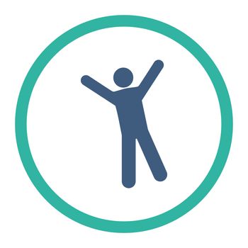 Joy glyph icon. This rounded flat symbol is drawn with cobalt and cyan colors on a white background.