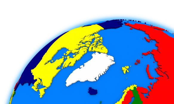 Arctic north polar region on globe, political map