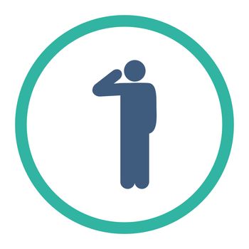 Salute glyph icon. This rounded flat symbol is drawn with cobalt and cyan colors on a white background.