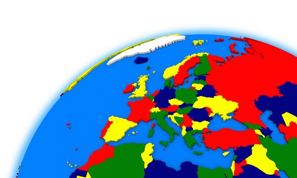 Europe on globe, political map