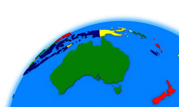 Australia on globe, political map