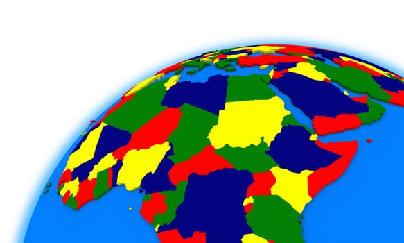 central Africa on globe, political map