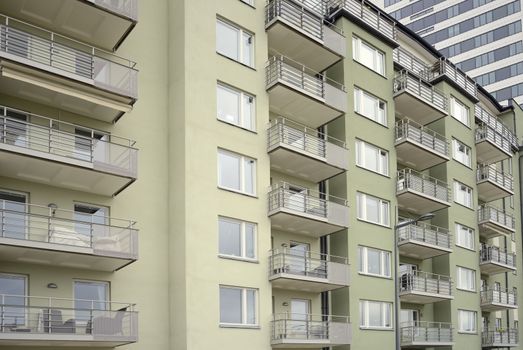 Modern apartment buildings in new neighborhood.