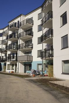 Modern apartment buildings in new neighborhood.