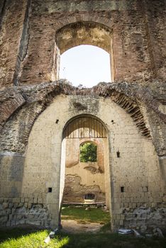ruins of the Roman Venus temple in the old city of Baia, near Naples
