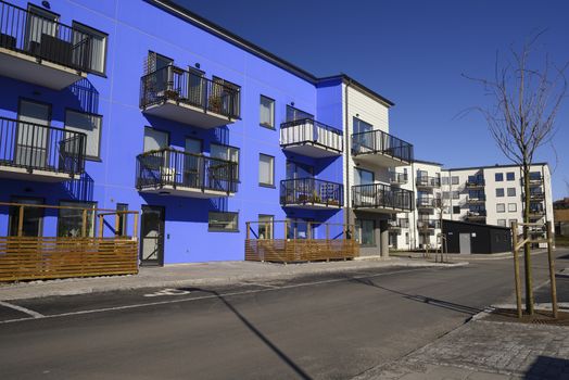 Modern apartment buildings in new neighborhood.