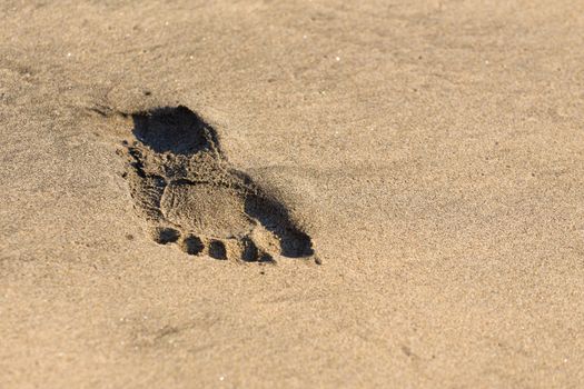 Nusa Penida, Crystal beach, Footprints in the sand. Bali Indonesia
