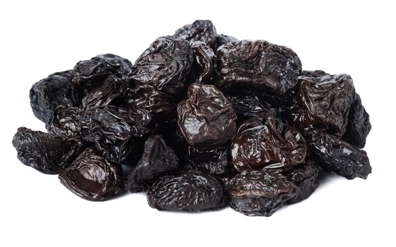 Dried prunes isolated on a white background, pile 