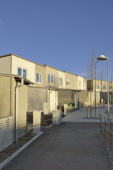 Modern apartment buildings in new neighborhood.