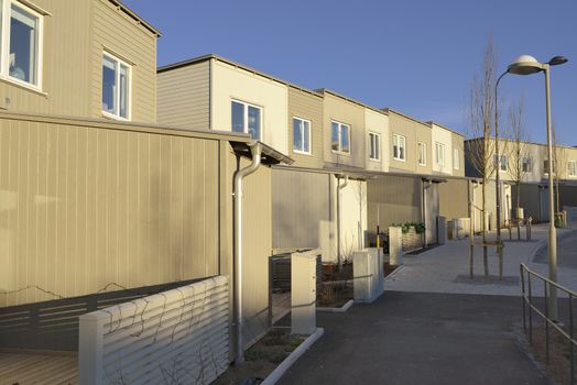 Modern apartment buildings in new neighborhood.