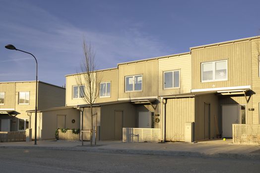 Modern apartment buildings in new neighborhood.