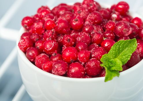 Frozen red currants, cold ripe berry, closeup