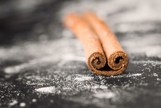 Cinnamon stick like a smile close up